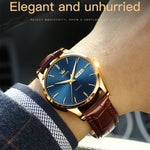 OLEVS 6898 Orologio da uomo al quarzo impermeabile con doppio calendario, Brown Black, Brown White, Brown Blue, Black Blue Leather, Black Leather