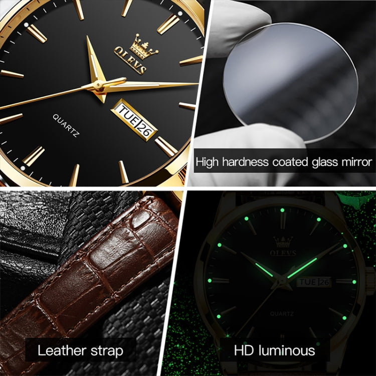OLEVS 6898 Orologio da uomo al quarzo impermeabile con doppio calendario, Brown Black, Brown White, Brown Blue, Black Blue Leather, Black Leather