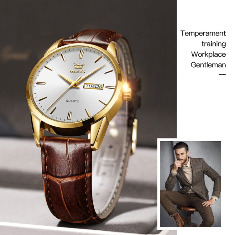 OLEVS 6898 Orologio da uomo al quarzo impermeabile con doppio calendario, Brown Black, Brown White, Brown Blue, Black Blue Leather, Black Leather