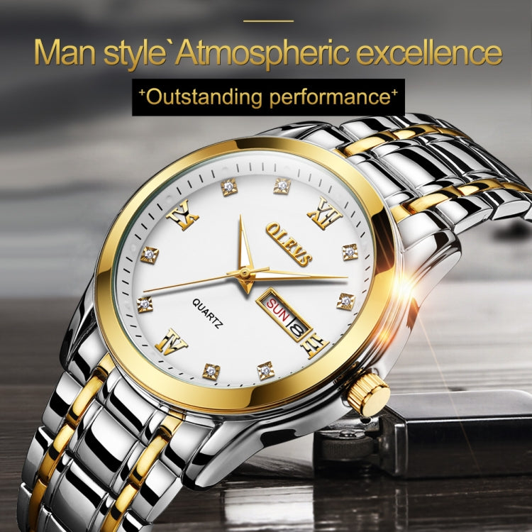 OLEVS 8691 Orologio al quarzo impermeabile con doppio calendario luminoso da uomo d'affari, OLEVS 8691 Quartz Watch (Black)