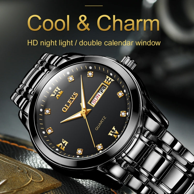 OLEVS 8691 Orologio al quarzo impermeabile con doppio calendario luminoso da uomo d'affari, OLEVS 8691 Quartz Watch (Black)