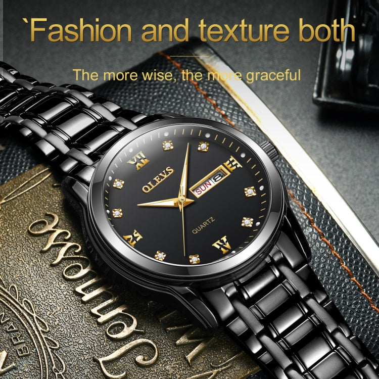 OLEVS 8691 Orologio al quarzo impermeabile con doppio calendario luminoso da uomo d'affari, OLEVS 8691 Quartz Watch (Black)