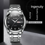 OLEVS 8691 Orologio al quarzo impermeabile con doppio calendario luminoso da uomo d'affari, OLEVS 8691 Quartz Watch (Black)