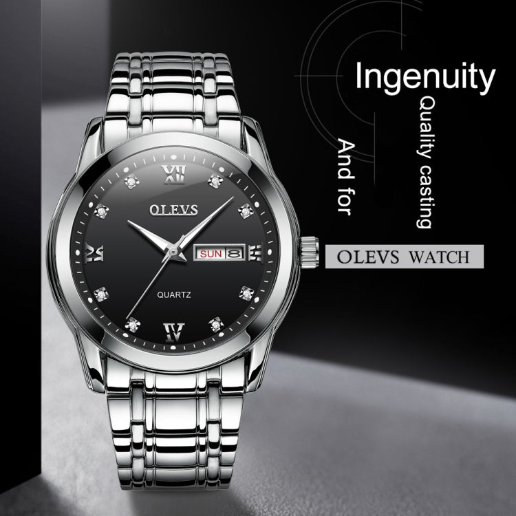 OLEVS 8691 Orologio al quarzo impermeabile con doppio calendario luminoso da uomo d'affari, OLEVS 8691 Quartz Watch (Black)