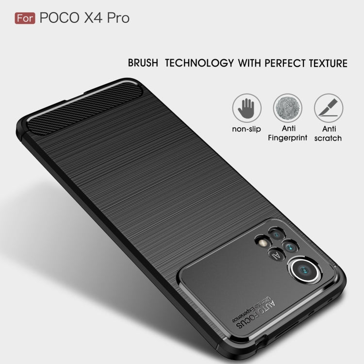Custodia per telefono TPU in fibra di carbonio con trama spazzolata, For Xiaomi Poco X4 Pro 5G Precise Hole