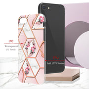 Custodia per telefono antiurto in TPU con motivo floreale in marmo con giunzione galvanica, For iPhone SE 2022 / SE 2020 / 8 / 7
