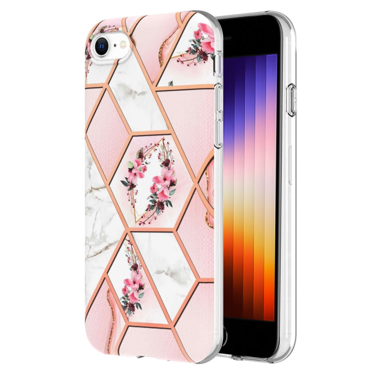 Custodia per telefono antiurto in TPU con motivo floreale in marmo con giunzione galvanica, For iPhone SE 2022 / SE 2020 / 8 / 7