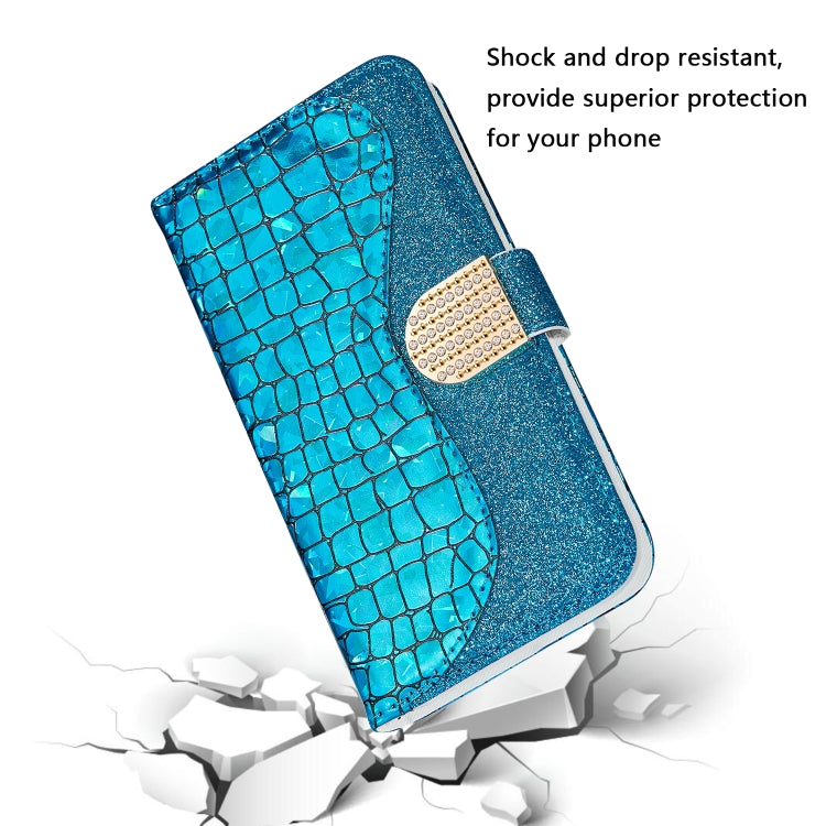 Custodia per telefono in pelle di coccodrillo abbinata a polvere glitterata laser, For Xiaomi Redmi Note 11 Pro International, For Xiaomi Redmi Note 11 International