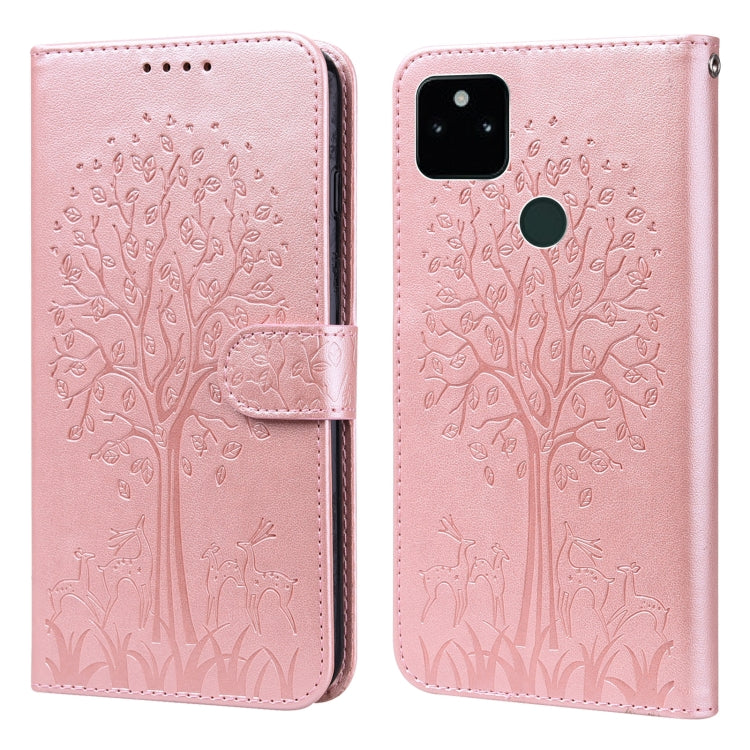 Custodia per telefono in pelle a vibrazione orizzontale con stampa pressata con motivo ad albero e cervo, For Google Pixel 5a 5G, For Google Pixel 6, For Google Pixel 6 Pro