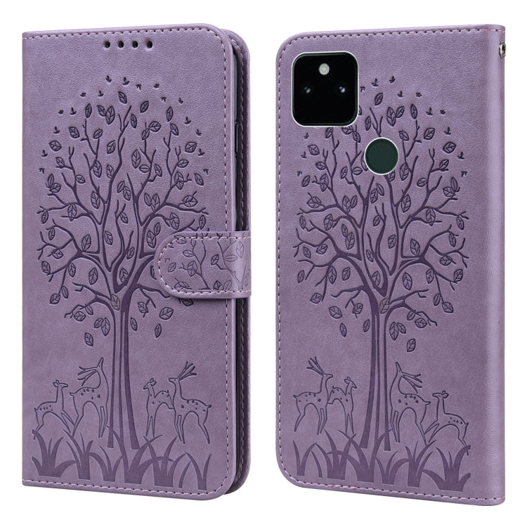 Custodia per telefono in pelle a vibrazione orizzontale con stampa pressata con motivo ad albero e cervo, For Google Pixel 5a 5G, For Google Pixel 6, For Google Pixel 6 Pro