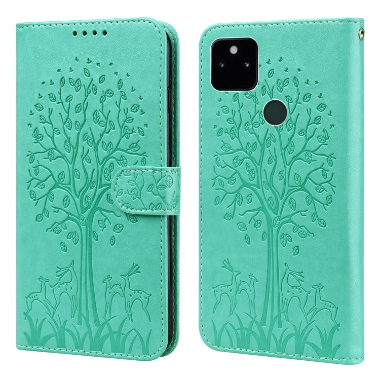 Custodia per telefono in pelle a vibrazione orizzontale con stampa pressata con motivo ad albero e cervo, For Google Pixel 5a 5G, For Google Pixel 6, For Google Pixel 6 Pro