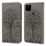 Custodia per telefono in pelle a vibrazione orizzontale con stampa pressata con motivo ad albero e cervo, For Google Pixel 5a 5G, For Google Pixel 6, For Google Pixel 6 Pro