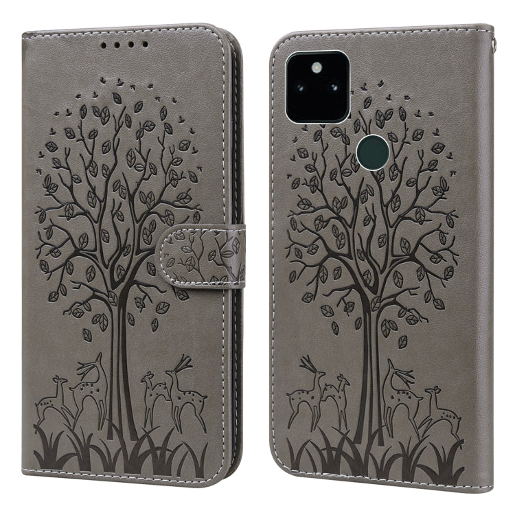 Custodia per telefono in pelle a vibrazione orizzontale con stampa pressata con motivo ad albero e cervo, For Google Pixel 5a 5G, For Google Pixel 6, For Google Pixel 6 Pro