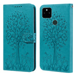 Custodia per telefono in pelle a vibrazione orizzontale con stampa pressata con motivo ad albero e cervo, For Google Pixel 5a 5G, For Google Pixel 6, For Google Pixel 6 Pro