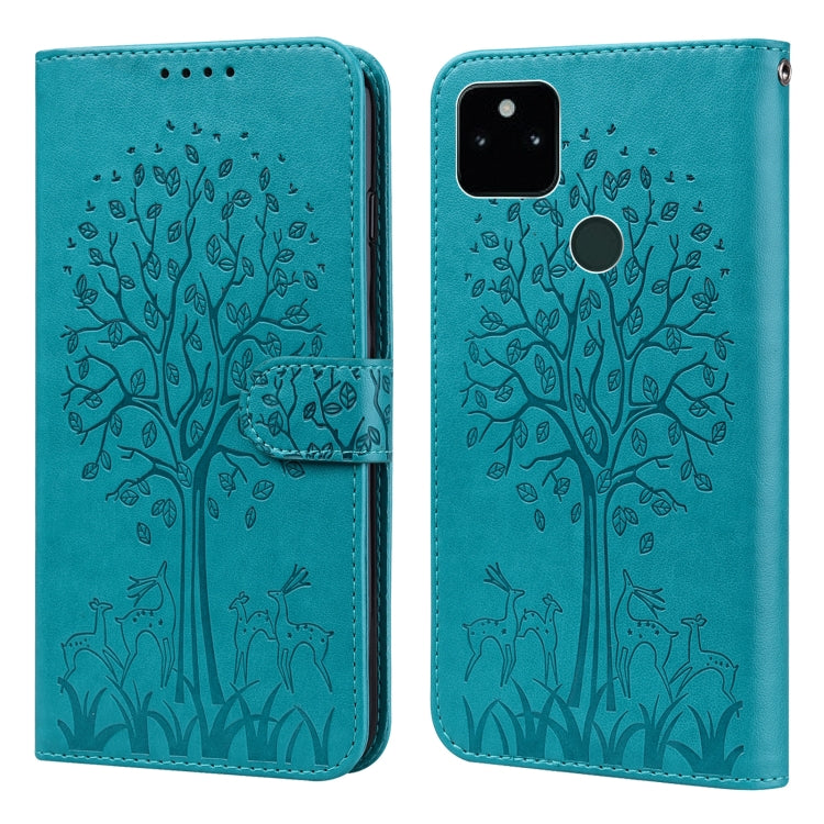 Custodia per telefono in pelle a vibrazione orizzontale con stampa pressata con motivo ad albero e cervo, For Google Pixel 5a 5G, For Google Pixel 6, For Google Pixel 6 Pro