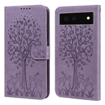 Custodia per telefono in pelle a vibrazione orizzontale con stampa pressata con motivo ad albero e cervo, For Google Pixel 5a 5G, For Google Pixel 6, For Google Pixel 6 Pro