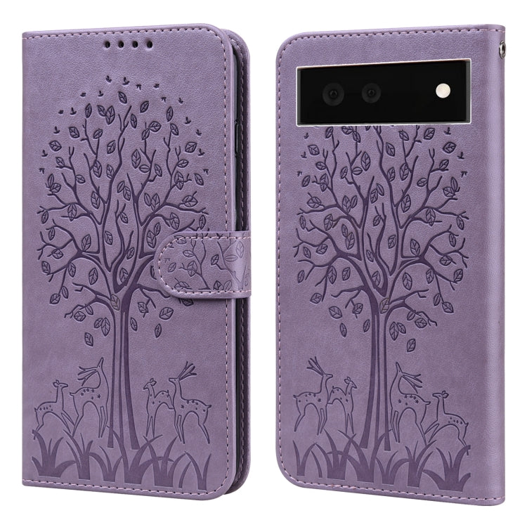 Custodia per telefono in pelle a vibrazione orizzontale con stampa pressata con motivo ad albero e cervo, For Google Pixel 5a 5G, For Google Pixel 6, For Google Pixel 6 Pro
