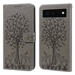 Custodia per telefono in pelle a vibrazione orizzontale con stampa pressata con motivo ad albero e cervo, For Google Pixel 5a 5G, For Google Pixel 6, For Google Pixel 6 Pro