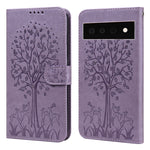 Custodia per telefono in pelle a vibrazione orizzontale con stampa pressata con motivo ad albero e cervo, For Google Pixel 5a 5G, For Google Pixel 6, For Google Pixel 6 Pro