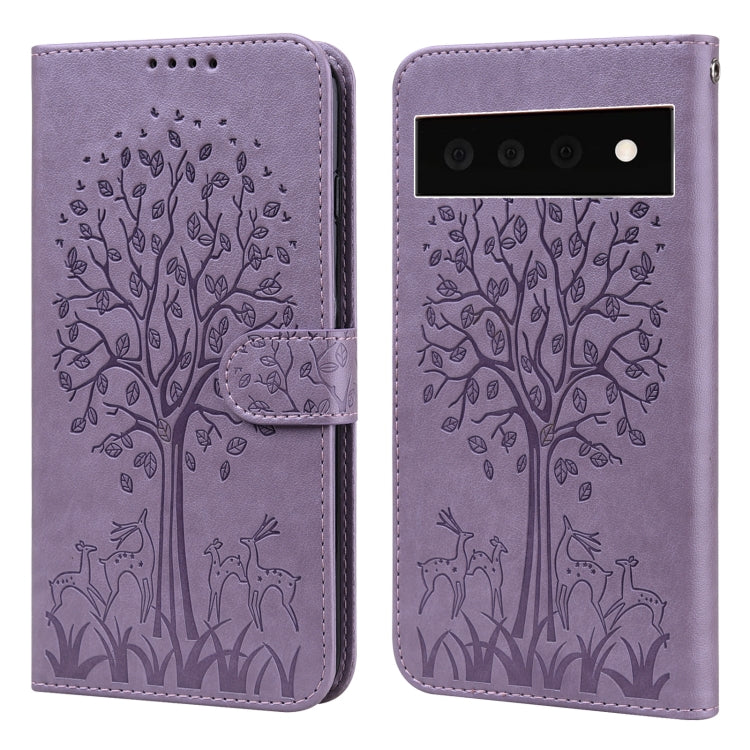 Custodia per telefono in pelle a vibrazione orizzontale con stampa pressata con motivo ad albero e cervo, For Google Pixel 5a 5G, For Google Pixel 6, For Google Pixel 6 Pro