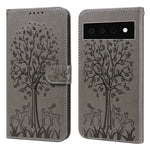 Custodia per telefono in pelle a vibrazione orizzontale con stampa pressata con motivo ad albero e cervo, For Google Pixel 5a 5G, For Google Pixel 6, For Google Pixel 6 Pro