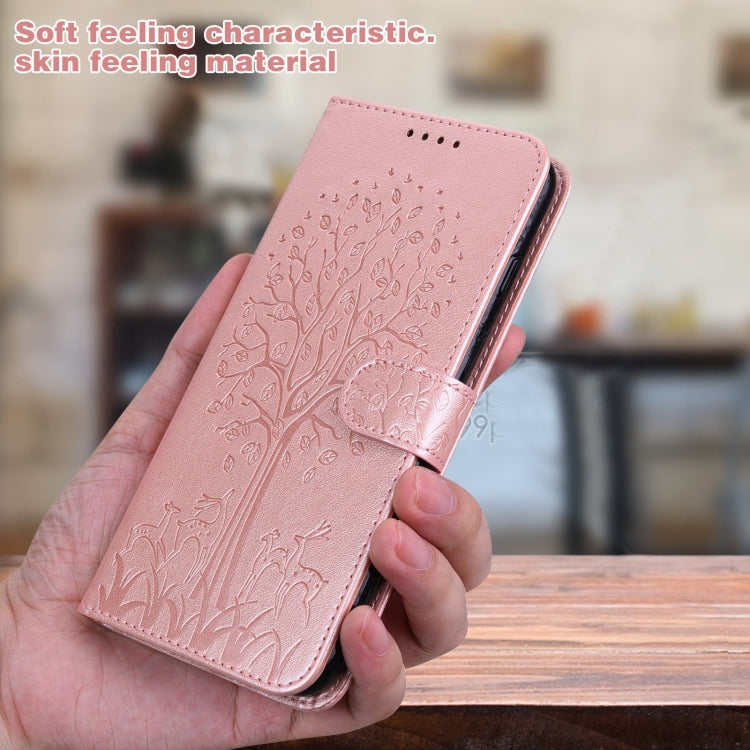 Custodia per telefono in pelle a vibrazione orizzontale con stampa pressata con motivo ad albero e cervo, For OPPO A32 / A33 / A52 / A52s, For OPPO A16, For Realme 8i