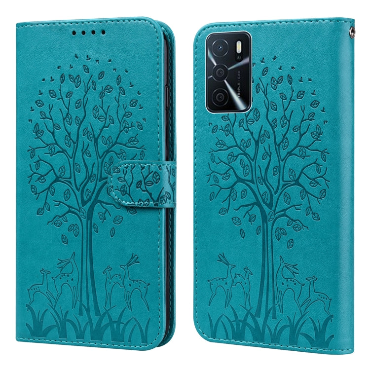 Custodia per telefono in pelle a vibrazione orizzontale con stampa pressata con motivo ad albero e cervo, For OPPO A32 / A33 / A52 / A52s, For OPPO A16, For Realme 8i