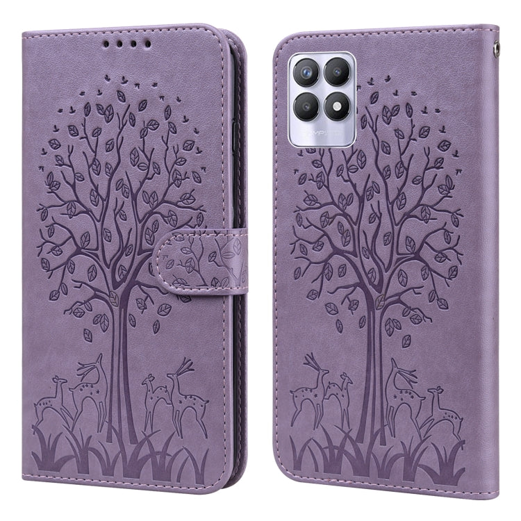 Custodia per telefono in pelle a vibrazione orizzontale con stampa pressata con motivo ad albero e cervo, For OPPO A32 / A33 / A52 / A52s, For OPPO A16, For Realme 8i
