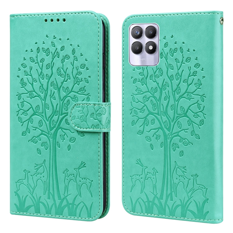 Custodia per telefono in pelle a vibrazione orizzontale con stampa pressata con motivo ad albero e cervo, For OPPO A32 / A33 / A52 / A52s, For OPPO A16, For Realme 8i