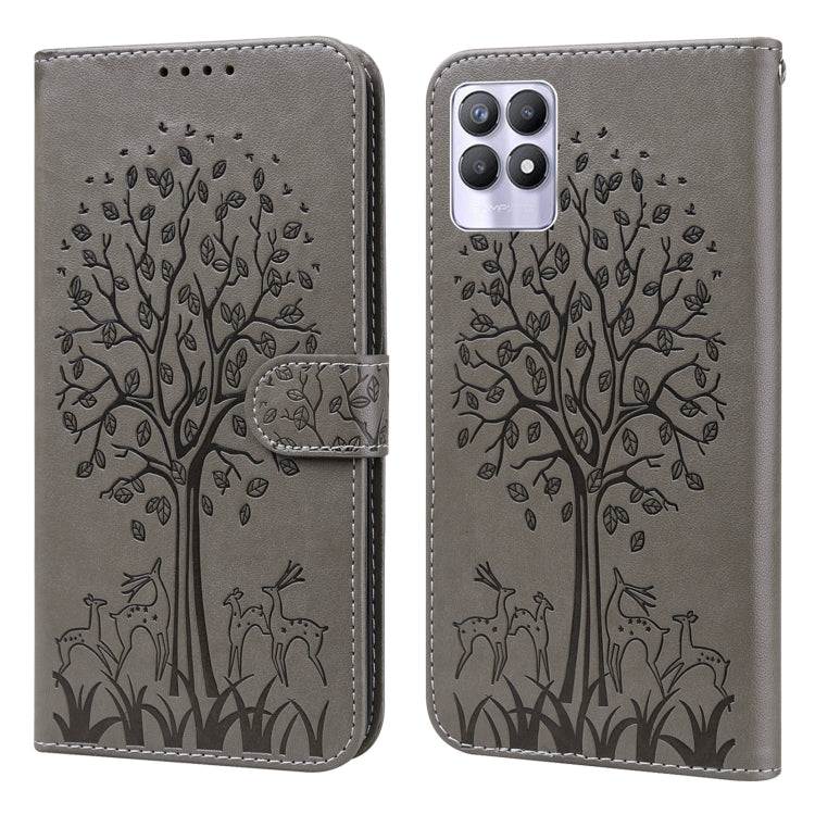 Custodia per telefono in pelle a vibrazione orizzontale con stampa pressata con motivo ad albero e cervo, For OPPO A32 / A33 / A52 / A52s, For OPPO A16, For Realme 8i