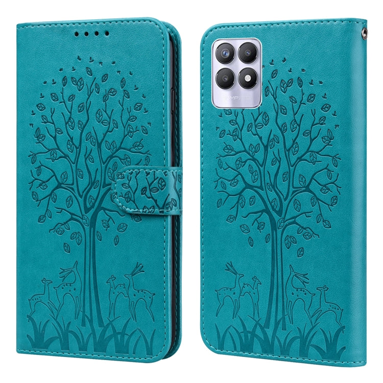 Custodia per telefono in pelle a vibrazione orizzontale con stampa pressata con motivo ad albero e cervo, For OPPO A32 / A33 / A52 / A52s, For OPPO A16, For Realme 8i
