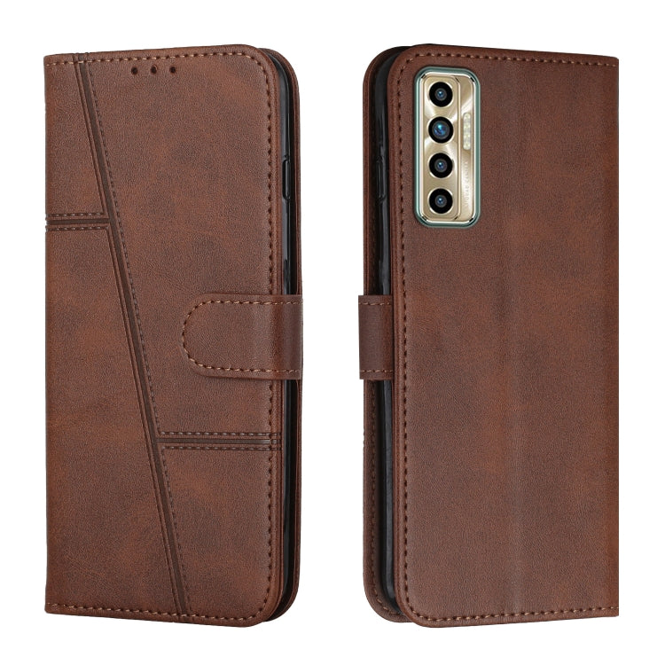 Custodia per telefono in pelle con fibbia in pelle di vitello cucita, For Tecno Camon 17P, For Tecno Camon 17 Pro, For Tecno Camon 18 / 18P, For Tecno Camon 18 Premier