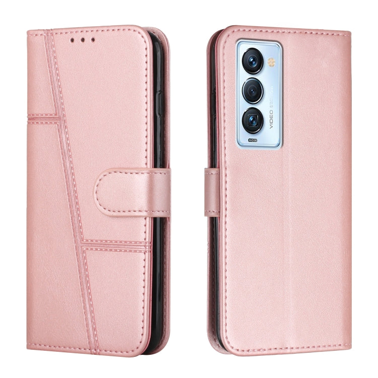 Custodia per telefono in pelle con fibbia in pelle di vitello cucita, For Tecno Camon 17P, For Tecno Camon 17 Pro, For Tecno Camon 18 / 18P, For Tecno Camon 18 Premier