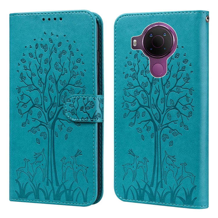 Custodia per telefono in pelle pressata con motivo ad albero e cervo, For Nokia 3.4 / 5.4, For Nokia G20 / G10 / 6.3, For Sony Xperia 10 III, For Xiaomi Redmi 9T / 9 Power, For Xiaomi Redmi 10