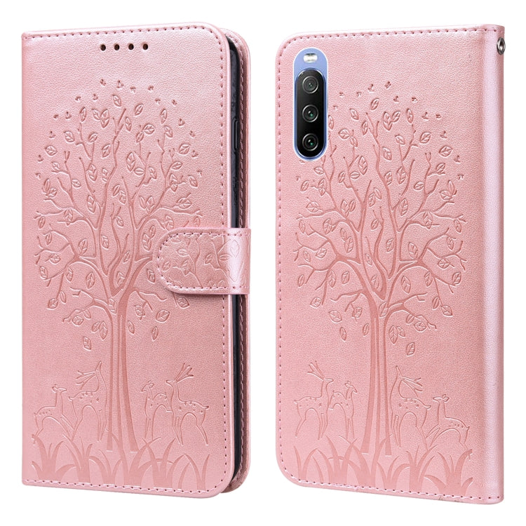 Custodia per telefono in pelle pressata con motivo ad albero e cervo, For Nokia 3.4 / 5.4, For Nokia G20 / G10 / 6.3, For Sony Xperia 10 III, For Xiaomi Redmi 9T / 9 Power, For Xiaomi Redmi 10