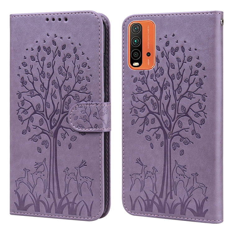 Custodia per telefono in pelle pressata con motivo ad albero e cervo, For Nokia 3.4 / 5.4, For Nokia G20 / G10 / 6.3, For Sony Xperia 10 III, For Xiaomi Redmi 9T / 9 Power, For Xiaomi Redmi 10
