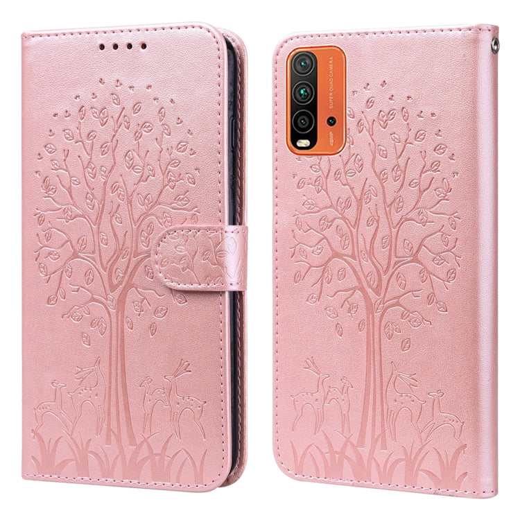 Custodia per telefono in pelle pressata con motivo ad albero e cervo, For Nokia 3.4 / 5.4, For Nokia G20 / G10 / 6.3, For Sony Xperia 10 III, For Xiaomi Redmi 9T / 9 Power, For Xiaomi Redmi 10
