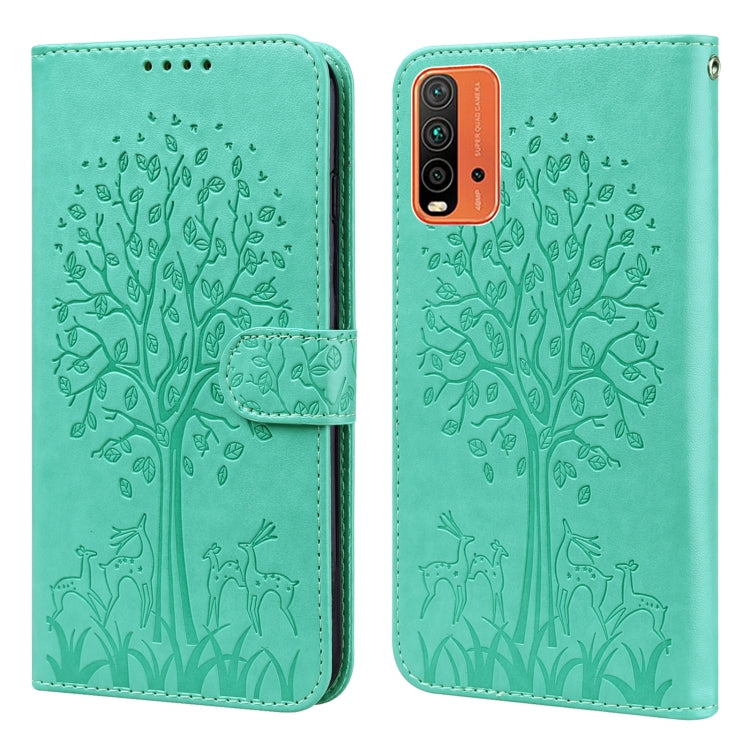 Custodia per telefono in pelle pressata con motivo ad albero e cervo, For Nokia 3.4 / 5.4, For Nokia G20 / G10 / 6.3, For Sony Xperia 10 III, For Xiaomi Redmi 9T / 9 Power, For Xiaomi Redmi 10
