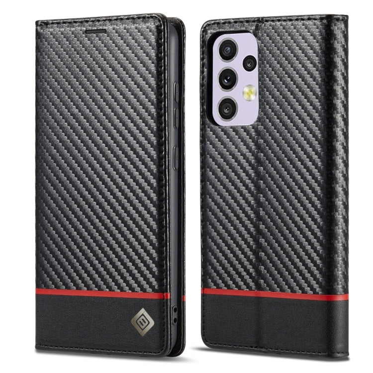 LC.IMEEKE Custodia per telefono in pelle PU + TPU in fibra di carbonio, For Samsung Galaxy A33 5G