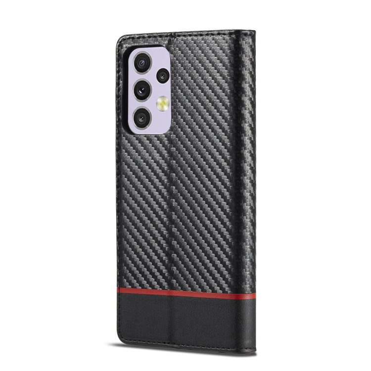 LC.IMEEKE Custodia per telefono in pelle PU + TPU in fibra di carbonio, For Samsung Galaxy A33 5G
