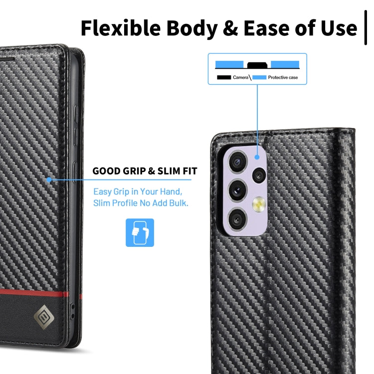 LC.IMEEKE Custodia per telefono in pelle PU + TPU in fibra di carbonio, For Samsung Galaxy A33 5G