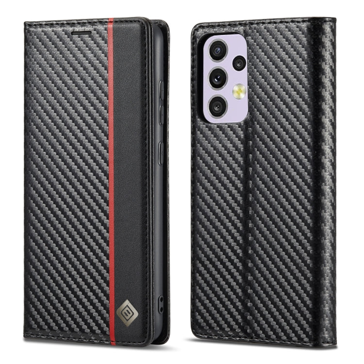 LC.IMEEKE Custodia per telefono in pelle PU + TPU in fibra di carbonio, For Samsung Galaxy A33 5G