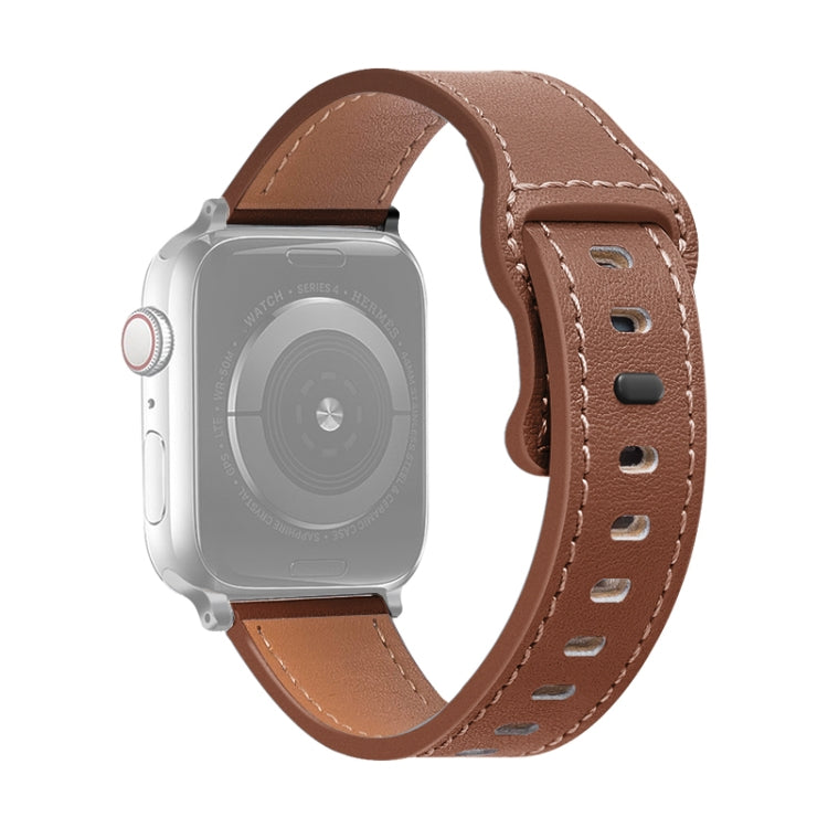 Cinturino in pelle di vacchetta con fibbia a farfalla per Apple Watch Series, 7 41mm / 6&SE&5&4 40mm / 3&2&1 38mm, 7 45mm / 6&SE&5&4 44mm / 3&2&1 42mm