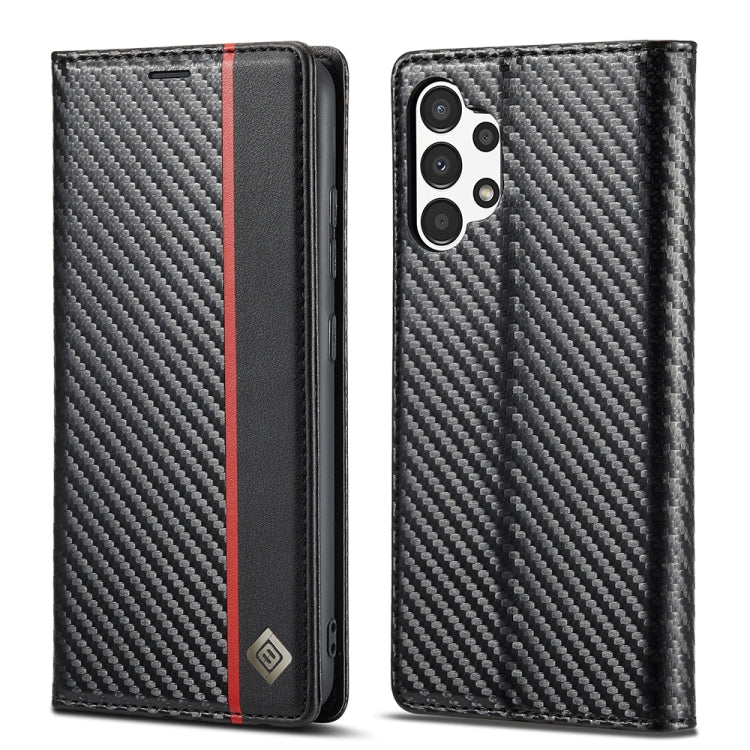 LC.IMEEKE Custodia per telefono in pelle con vibrazione orizzontale in fibra di carbonio, For Samsung Galaxy A13 4G