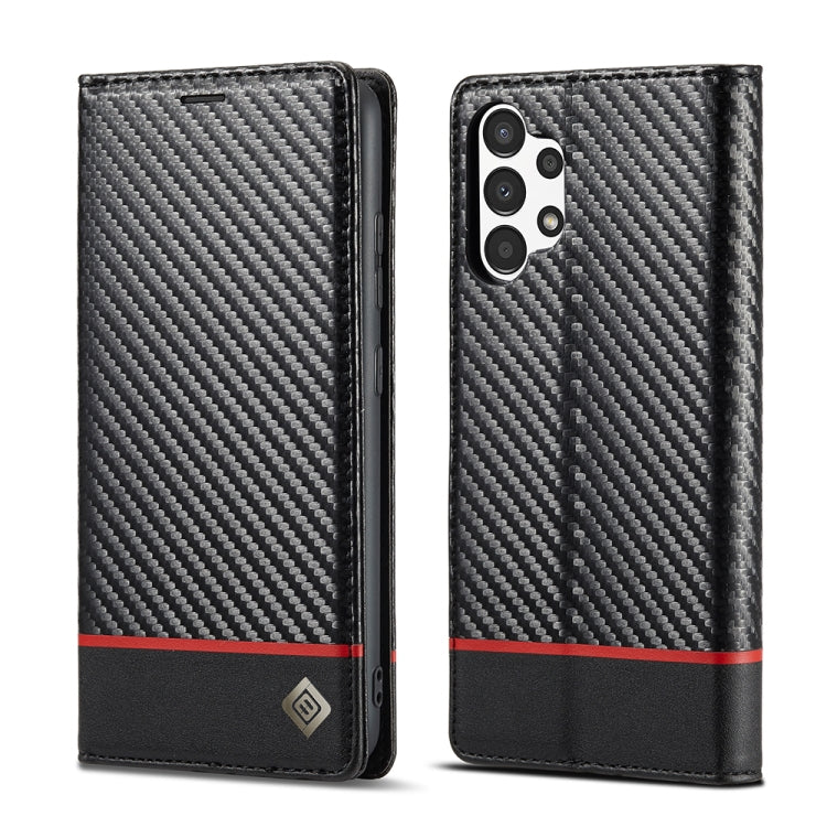 LC.IMEEKE Custodia per telefono in pelle con vibrazione orizzontale in fibra di carbonio, For Samsung Galaxy A13 4G