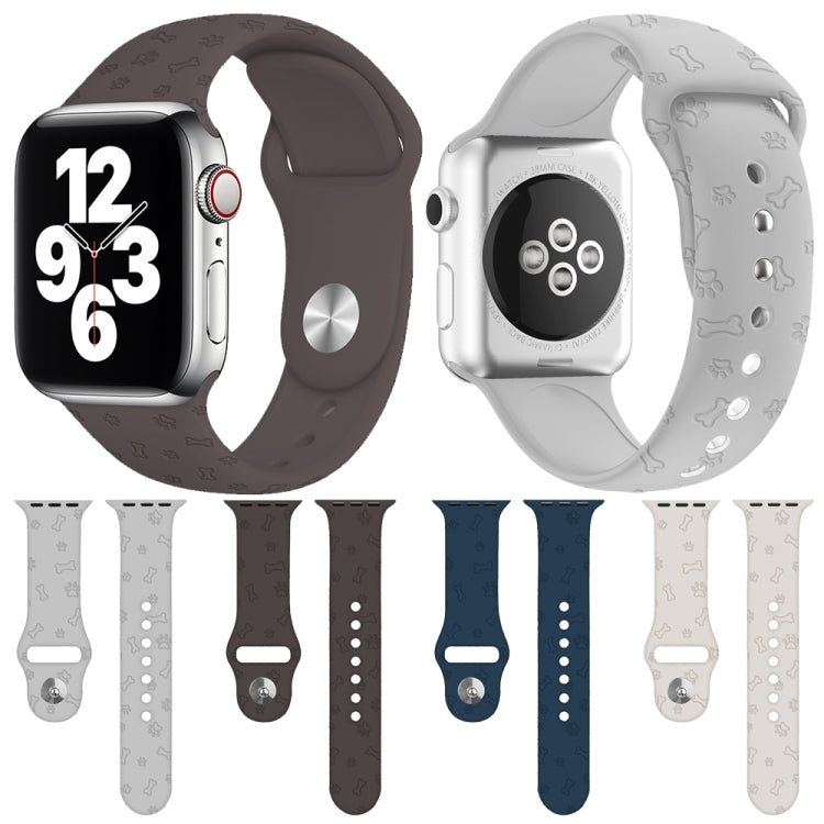 Cinturino in silicone con goffratura della zampa di cane per la serie Apple Watch, 7 41mm / 6&SE&5&4 40mm / 3&2&1 38mm, 7 45mm / 6&SE&5&4 44mm / 3&2&1 42mm