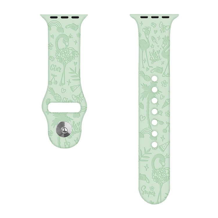 Cinturino in silicone con goffratura fenicottero per la serie Apple Watch, 7 41mm / 6&SE&5&4 40mm / 3&2&1 38mm, 7 45mm / 6&SE&5&4 44mm / 3&2&1 42mm
