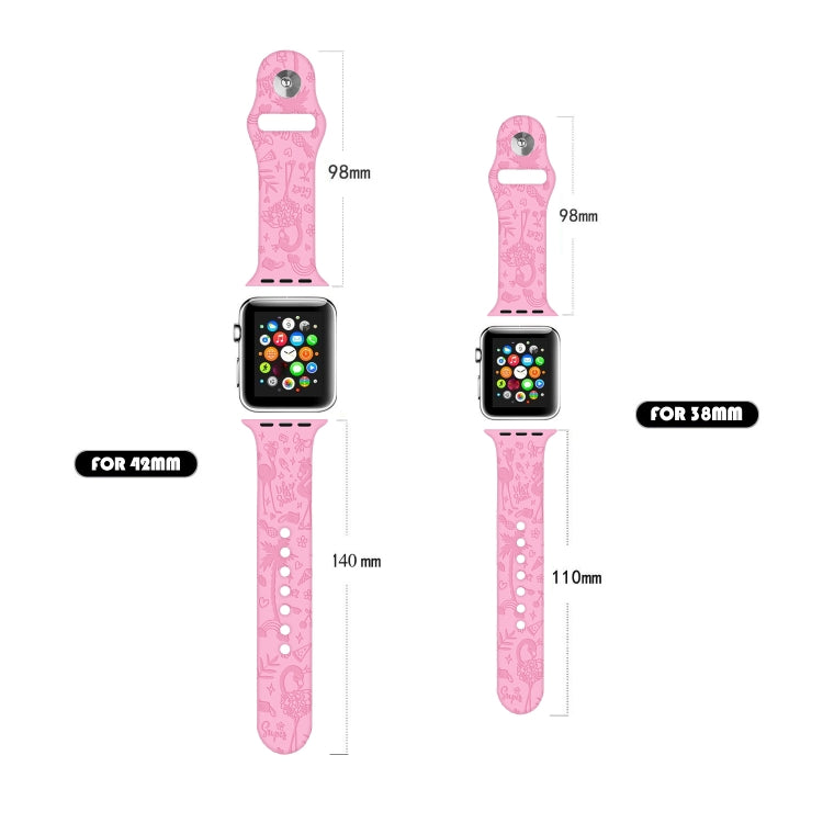 Cinturino in silicone con goffratura fenicottero per la serie Apple Watch, 7 41mm / 6&SE&5&4 40mm / 3&2&1 38mm, 7 45mm / 6&SE&5&4 44mm / 3&2&1 42mm