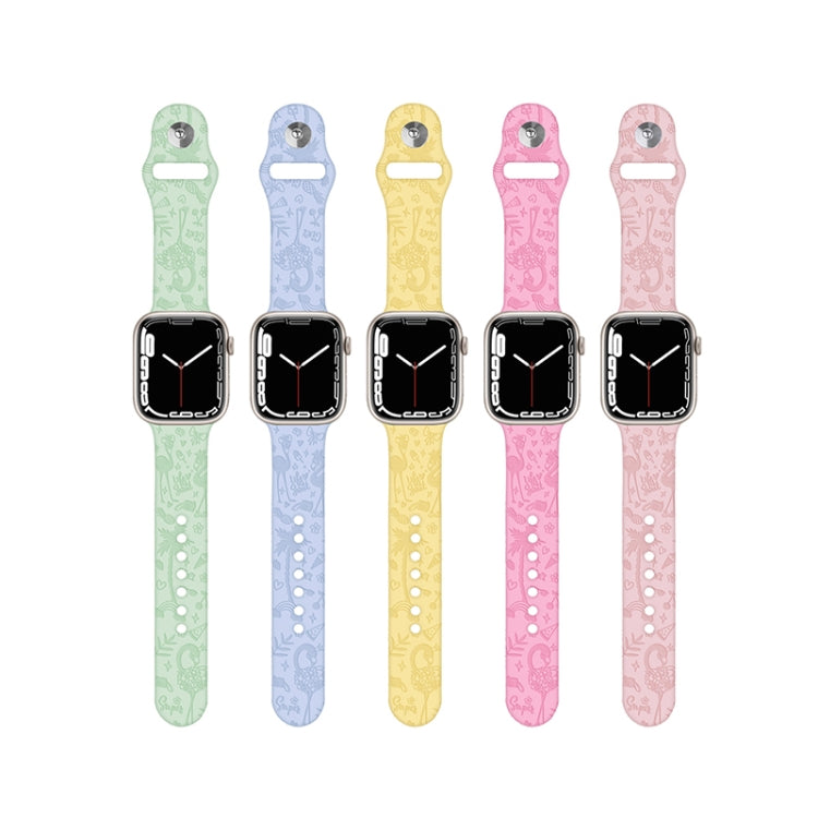 Cinturino in silicone con goffratura fenicottero per la serie Apple Watch, 7 41mm / 6&SE&5&4 40mm / 3&2&1 38mm, 7 45mm / 6&SE&5&4 44mm / 3&2&1 42mm