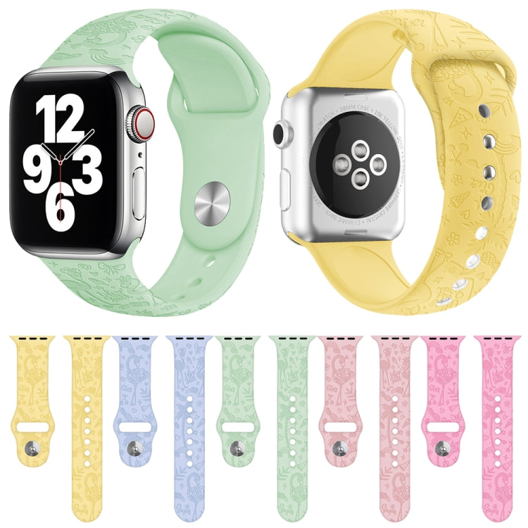 Cinturino in silicone con goffratura fenicottero per la serie Apple Watch, 7 41mm / 6&SE&5&4 40mm / 3&2&1 38mm, 7 45mm / 6&SE&5&4 44mm / 3&2&1 42mm